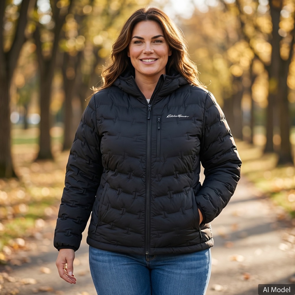 Eddie Bauer First Ascent EB800 Jacket Women L Black Down Puffer Hooded Technical